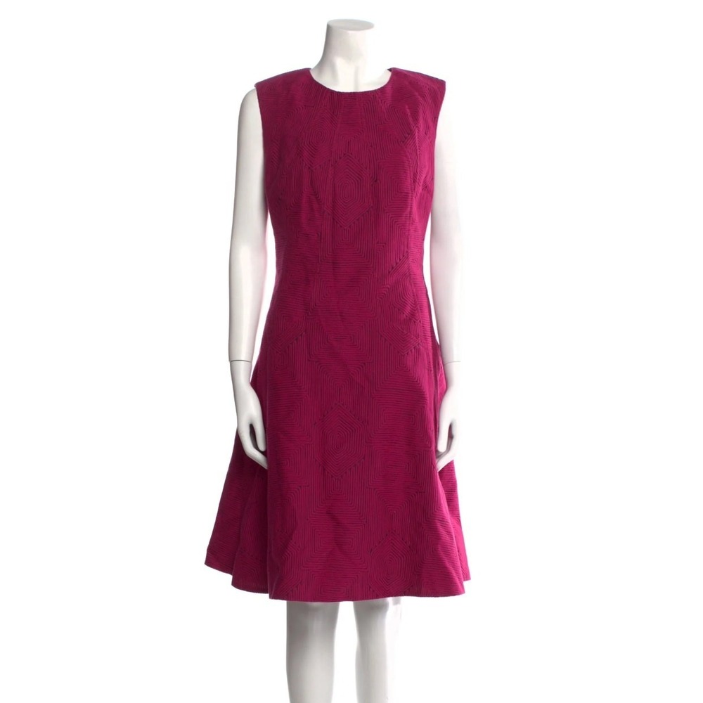 Lela Rose Pink Geo Stitched Silk Blend Fit-and-Flare Mid-Length Cocktail Dress 0
